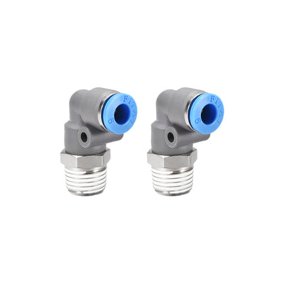 Harfington Uxcell Elbow Push to Connect Air Fittings 6mm Tube OD  X 1/4PT Male Thread Grey 2Pcs