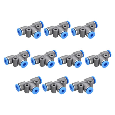Harfington Uxcell Push To Connect Air Fittings T Type Tee Tube Connect 4mm OD Grey Push Lock 10Pcs