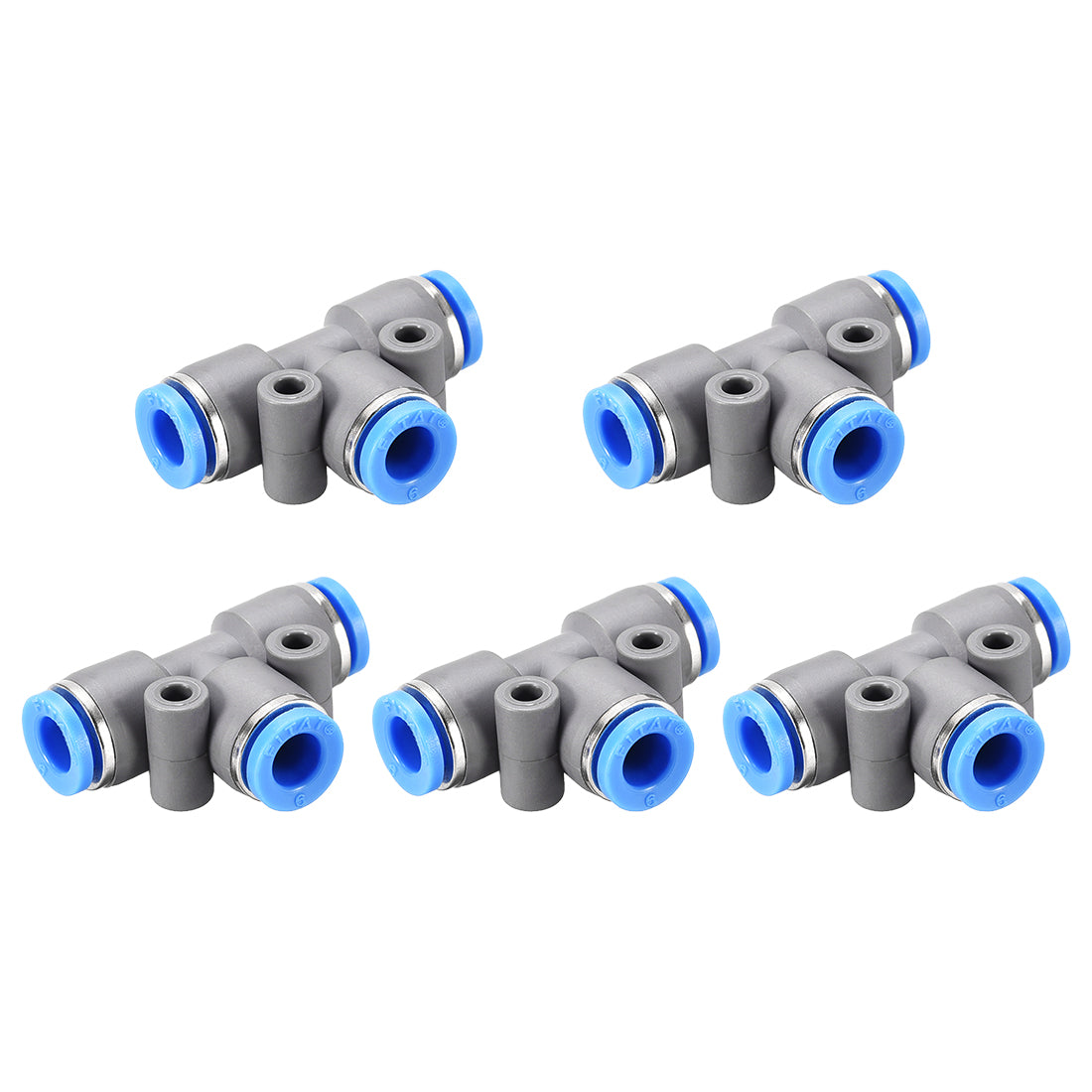 uxcell Uxcell Push To Connect Air Fittings T Type Tee Tube Connect 6mm OD Grey Push Lock 5Pcs