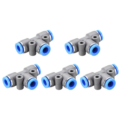 Harfington Uxcell Push To Connect Air Fittings T Type Tee Tube Connect 6mm OD Grey Push Lock 5Pcs