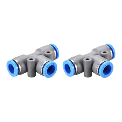 Harfington Uxcell Push To Connect Air Fittings T Type Tee Tube Connect 8mm OD Grey Push Lock 2Pcs