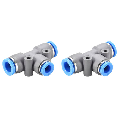 Harfington Uxcell Push To Connect Fittings T Type Tee Tube Connect 8-6mm OD Grey Push Lock 2Pcs