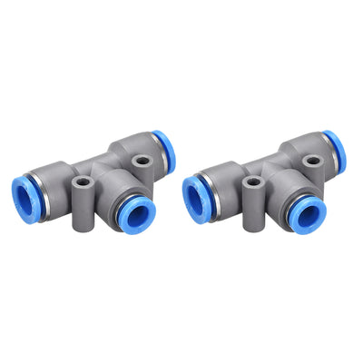 uxcell Uxcell Push To Connect Fittings T Type Tee Tube Connect 10-8mm OD Grey Push Lock 2Pcs