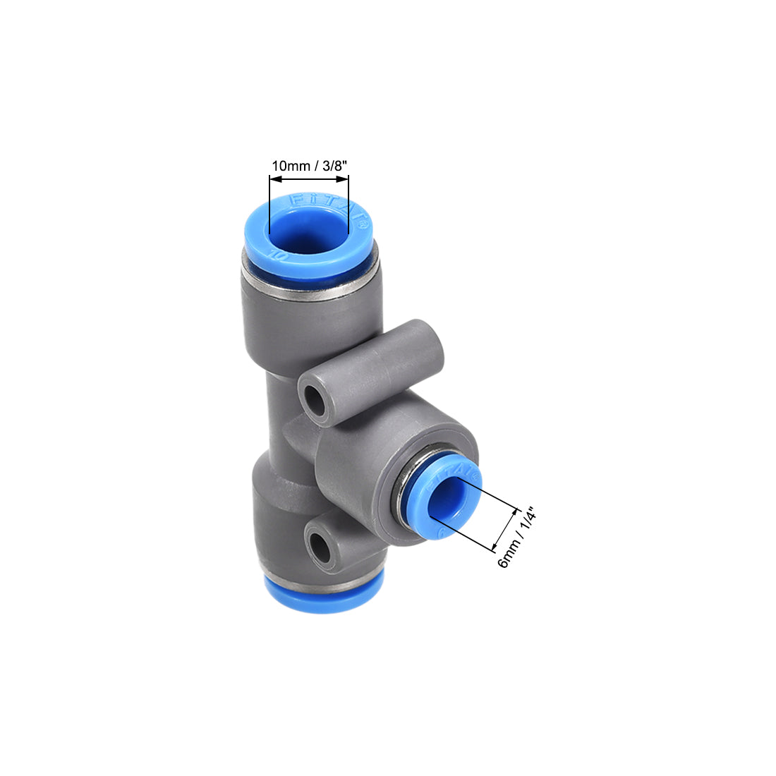 uxcell Uxcell Push To Connect Fittings T Type Tee Tube Connect 10-6mm OD Grey Push Lock