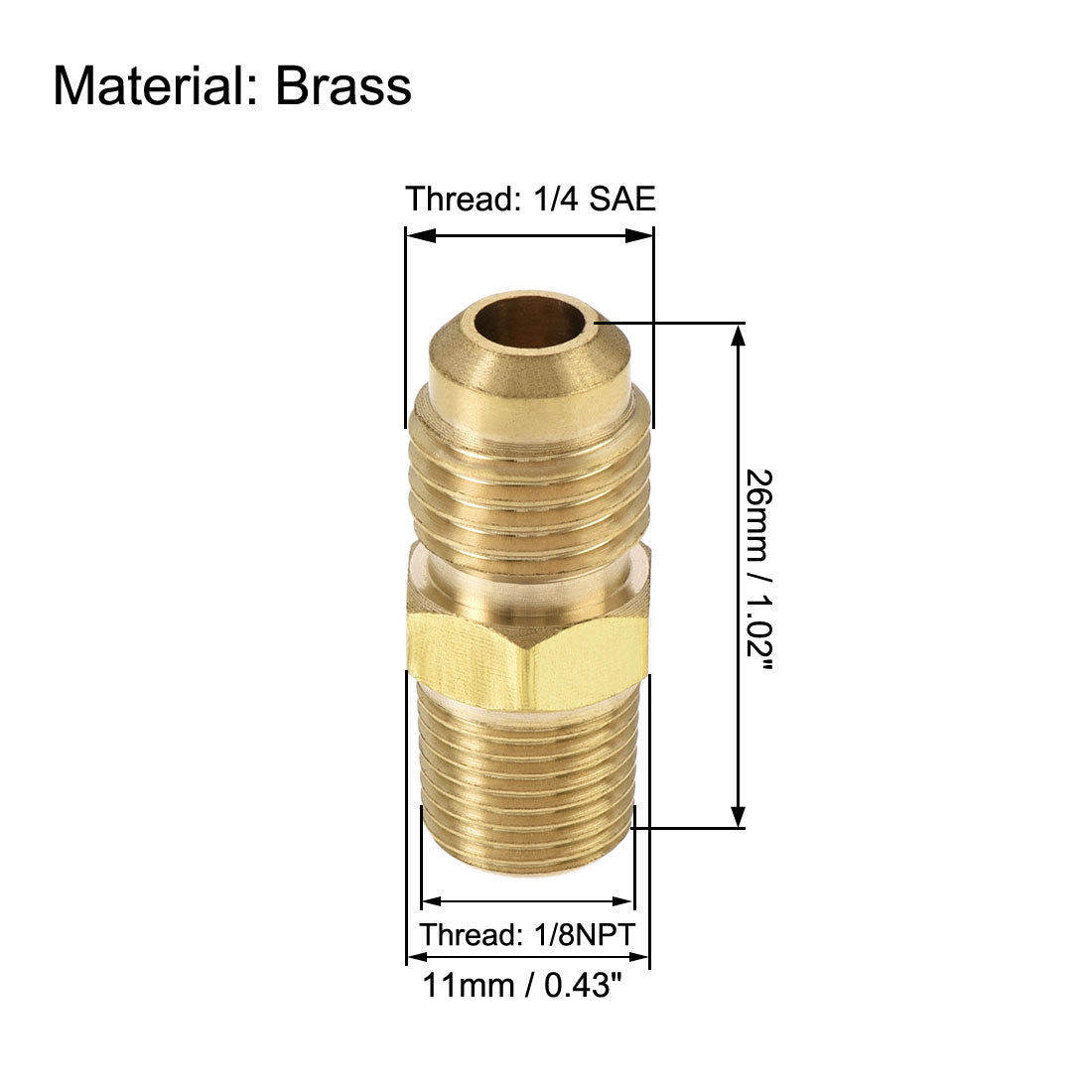 Uxcell Uxcell Brass Pipe fitting, 3/8 SAE Flare to 3/8NPT Male Thread, Tubing Adapter Hose Connector, for Air Conditioner Refrigeration, 2Pcs