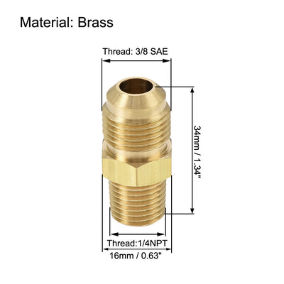 Harfington Uxcell Brass Pipe fitting, 3/8 SAE Flare to 3/8NPT Male Thread, Tubing Adapter Hose Connector, for Air Conditioner Refrigeration, 2Pcs
