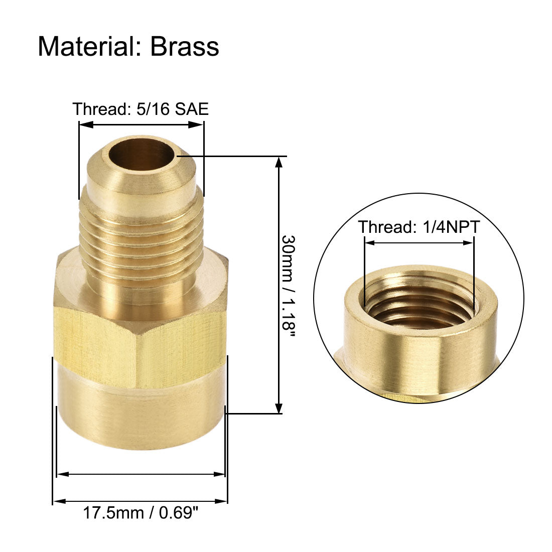 Uxcell Uxcell Brass Pipe fitting, 1/4 SAE Flare Male to 1/4NPT Female Thread, Tubing Adapter Hose Connector, for Air Conditioner Refrigeration, 2Pcs