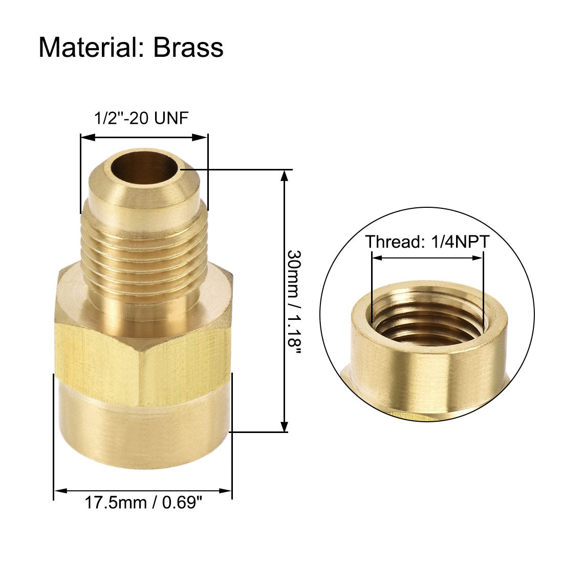 Uxcell Uxcell Brass Pipe Fitting, 5/8-18UNF Flare Male to 1/4NPT Female Thread, Tubing Adapter Hose Connector, for Air Conditioner Refrigeration