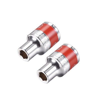 Harfington Uxcell 2 Pcs 1/2-Inch Drive by 8mm Shallow Socket with Red Band, Cr-V, 6-Point, Metric