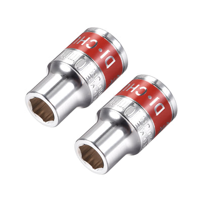 Harfington Uxcell 2 Pcs 1/2-Inch Drive by 10mm Shallow Socket with Red Band, Cr-V, 6-Point, Metric