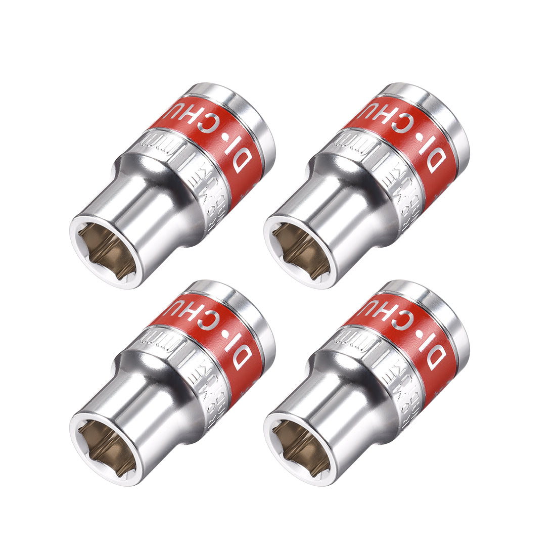 uxcell Uxcell 4 Pcs 1/2-Inch Drive by 11mm Shallow Socket with Red Band, Cr-V, 6-Point, Metric
