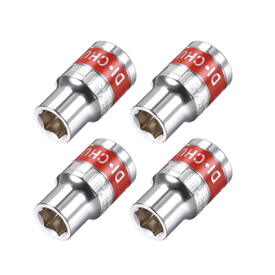 Harfington Uxcell 4 Pcs 1/2-Inch Drive by 11mm Shallow Socket with Red Band, Cr-V, 6-Point, Metric