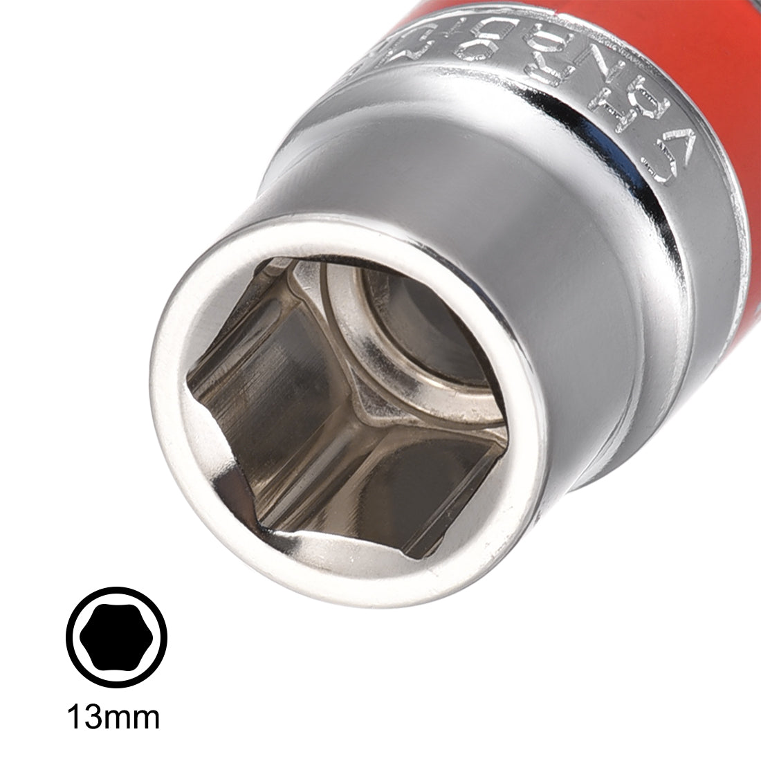 uxcell Uxcell Drive by Shallow Socket with Red Band, Cr-V, 6-Point, Metric