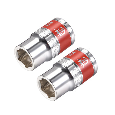 uxcell Uxcell 2 Pcs 1/2-Inch Drive by 13mm Shallow Socket with Red Band, Cr-V, 6-Point, Metric