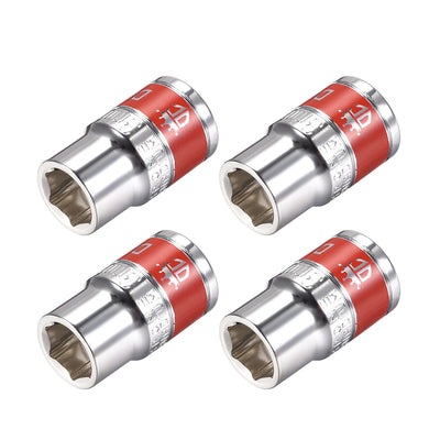 Harfington Uxcell 4 Pcs 1/2-Inch Drive by 13mm Shallow Socket with Red Band, Cr-V, 6-Point, Metric