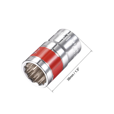 Harfington Uxcell 1/2-Inch Drive by 15mm Shallow Socket with Red Band, Cr-V, 12-Point, Metric