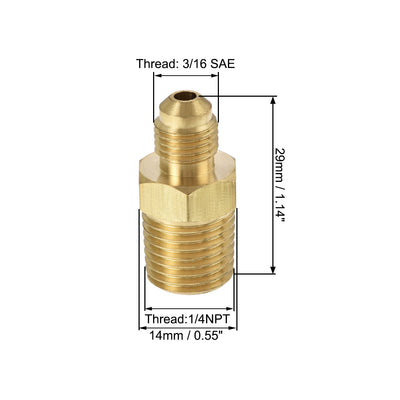 Harfington Uxcell Brass Pipe Fitting, 3/16 SAE Flare Male to 1/4NPT Male Thread, Tubing Adapter Hose Connector, for Air Conditioner Refrigeration, 2Pcs