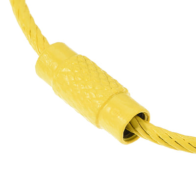 Harfington Uxcell Wire Keychain 150mm Length Key Ring Loop Cable for Lanyard Zipper Handbag, Spray Painting Stainless Steel, Yellow, Pack of 6
