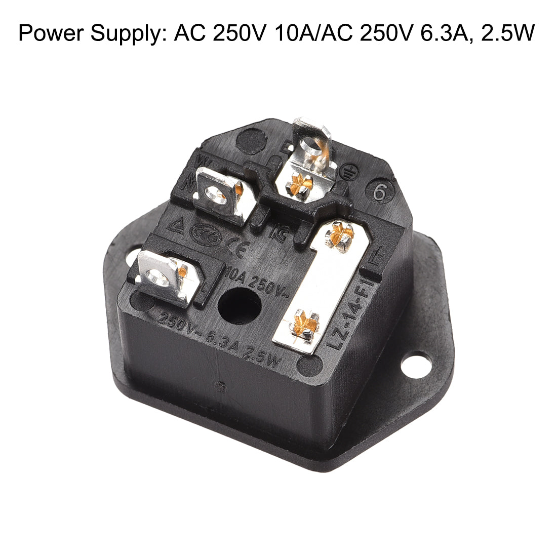 uxcell Uxcell AC 250V 10A 250V 6.3A 3 Pins IEC320 C14 Inlet Power Socket w Fuse Holder 1Set