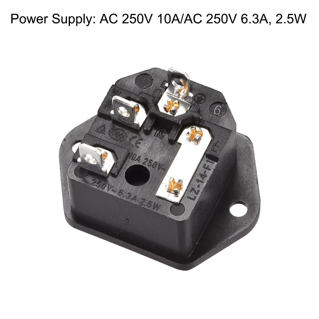 Uxcell AC 250V 10A 250V 6.3A 3 Pins IEC320 C14 Inlet Power Socket w ...