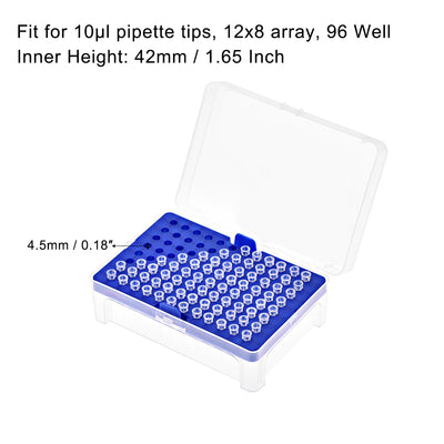 Harfington Uxcell Pipette Tips Box 96-Well Polypropylene Tip Holder Container for 10ul Pipettor 4.5mm Hole Diameter Blue