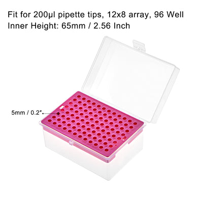 Harfington Uxcell Pipette Tips Box 96-Well Polypropylene Tip Holder Container for 200ul Pipettor 5mm Hole Diameter Red