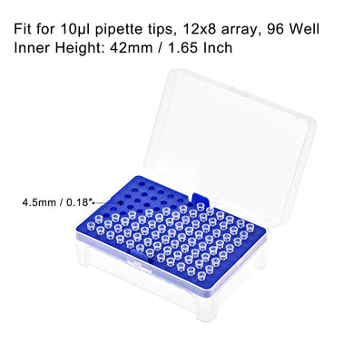 Harfington Uxcell Pipette Tips Box 96-Well Polypropylene Tip Holder Container for 10ul Pipettor 4.5mm Hole Diameter Blue 2Pcs