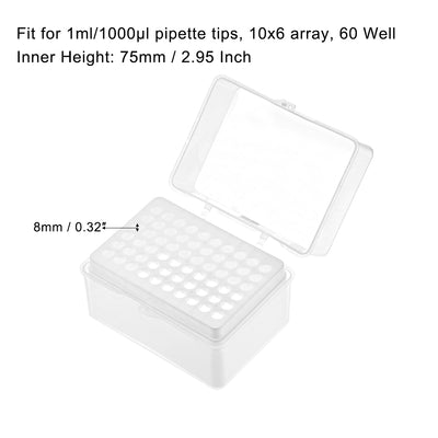 Harfington Uxcell Pipette Tips Box 60-Well Polypropylene Tip Holder Container for 1ml/1000ul Pipettor 8mm Hole Diameter 2Pcs