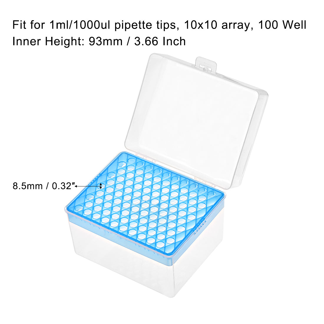 uxcell Uxcell Pipette Tips Box 100-Well Polypropylene Tip Holder Container for 1ml /1000ul Pipettor 8.5mm Hole Diameter 2Pcs