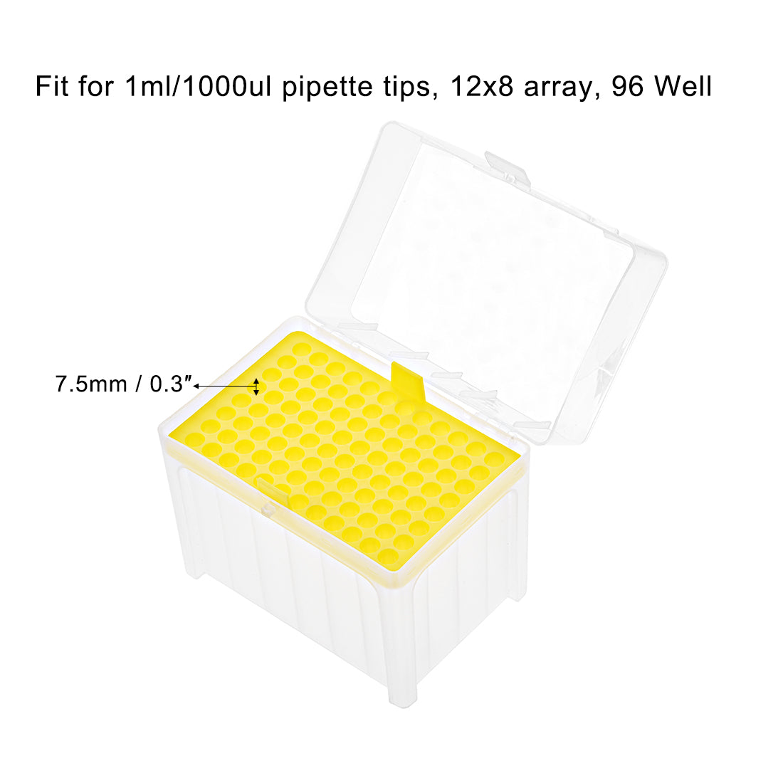 uxcell Uxcell Pipette Tips Box 96-Well Polypropylene Tip Holder Container for 1ml/1000ul Pipettor 7.5mm Hole Diameter Yellow