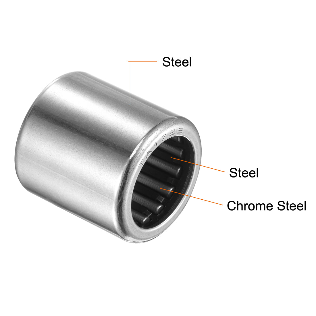 uxcell Uxcell TA1725 Needle Roller Bearings 17mm x 24mm x 25mm Chrome Steel Open End 2pcs
