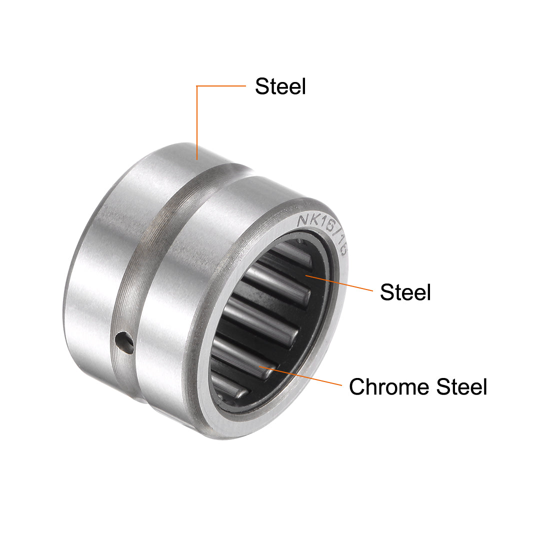 uxcell Uxcell NK16/16 Needle Roller Bearings 16mm x 24mm x 16mm Chrome Steel Open End 2pcs