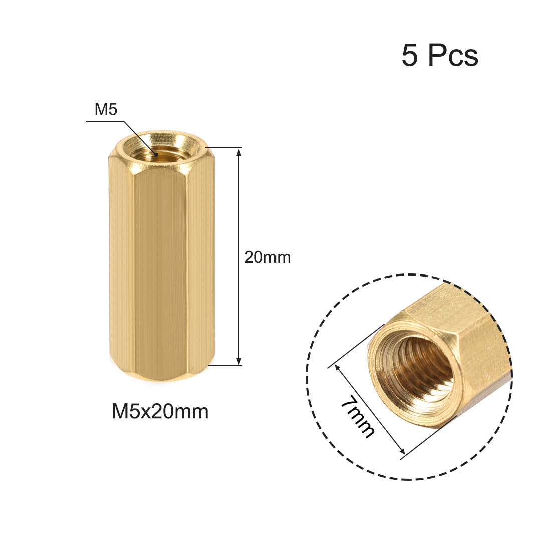 Uxcell Uxcell M5 x 20 mm Female to Female Hex Brass Spacer Standoff 5pcs