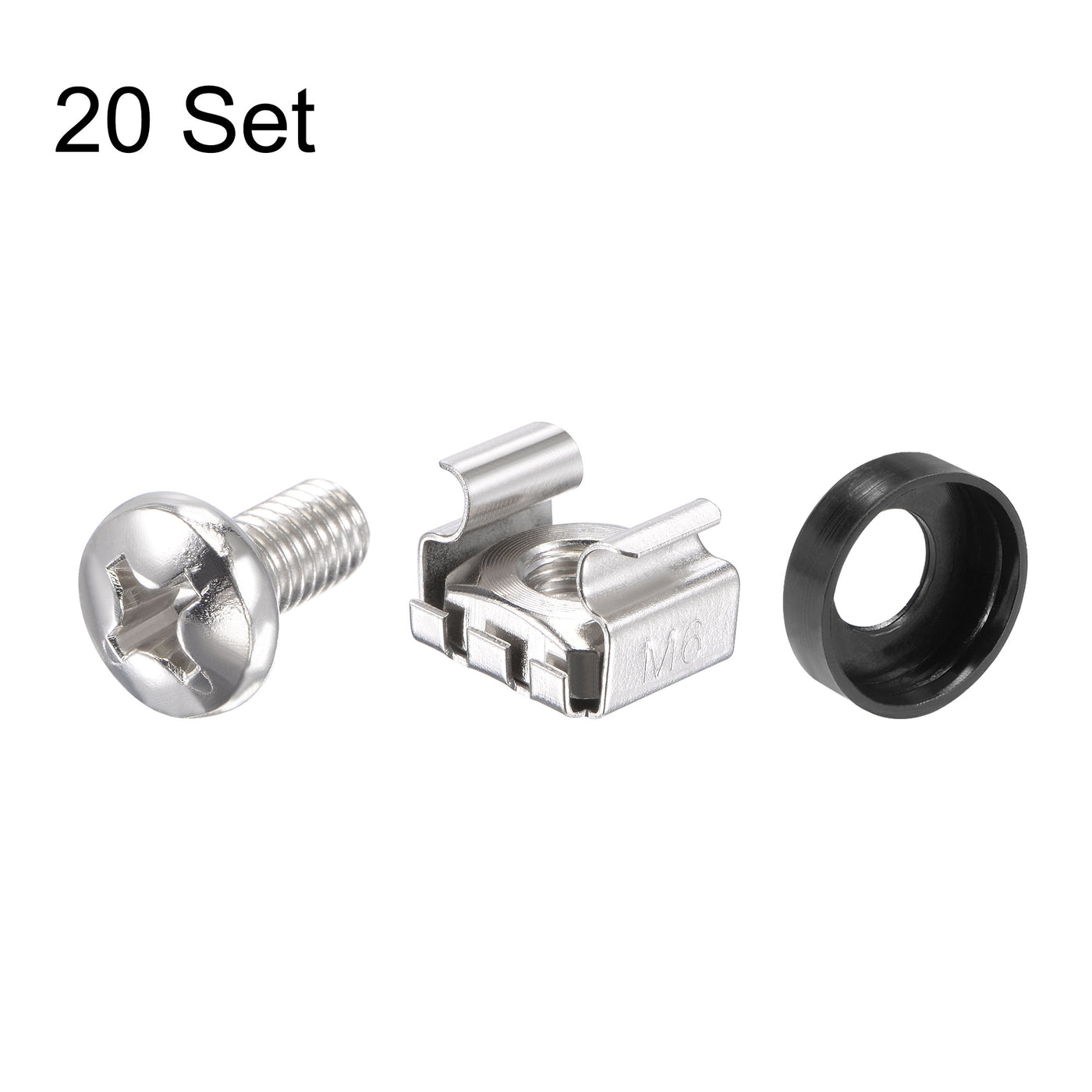 uxcell Uxcell M6x12mm Server Rack Cage Nuts Silver Tone 20Set, Mounting Screws for Server Shelves