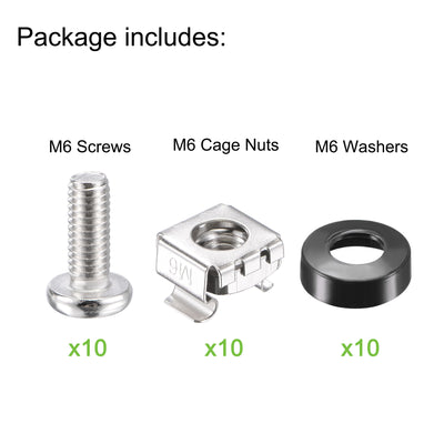 Harfington Uxcell M6x16mm Server Rack Cage Nuts Silver Tone 10Set, Mounting Screws for Server Shelves