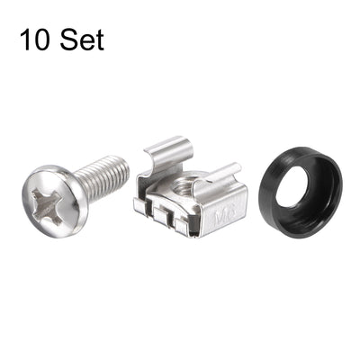 Harfington Uxcell M6x16mm Server Rack Cage Nuts Silver Tone 10Set, Mounting Screws for Server Shelves