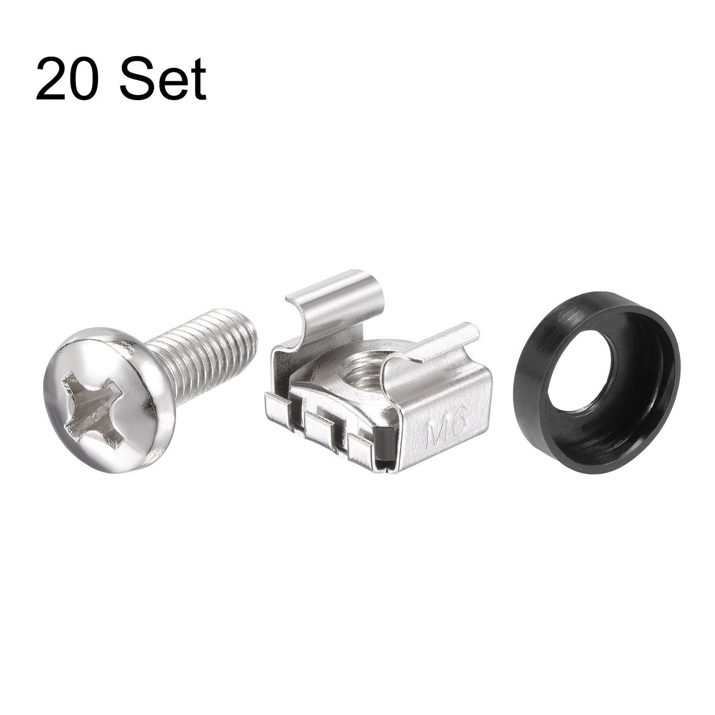 uxcell Uxcell M6x16mm Server Rack Cage Nuts Silver Tone 20Set, Mounting Screws for Server Shelves