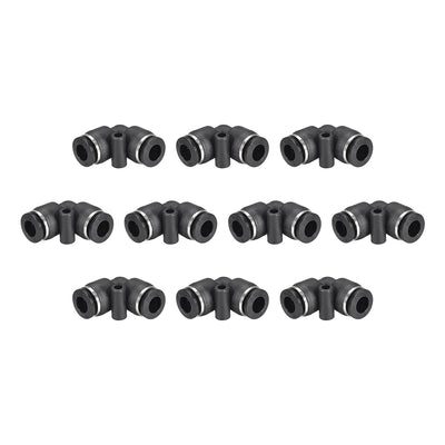 uxcell Uxcell Elbow Push to Connect Air Fittings 6mm Tube OD Pneumatic Quick Release Connectors Black 10Pcs
