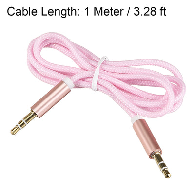 Harfington Uxcell 3.5mm Male to Male  Cable Stereo  Extension, 1 Meter Long, Nylon Sheathed, for Headphones Smartphones Notebooks, Pink