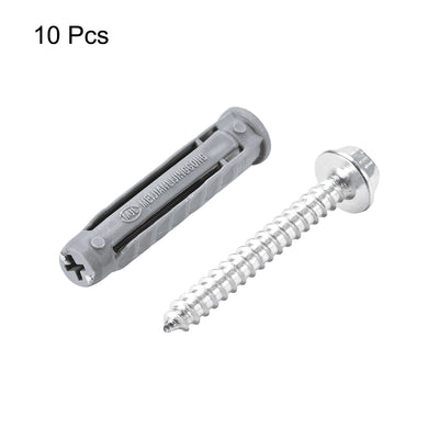 Harfington Uxcell 10x50mm Plastic Expansion Tube for Drywall with Hex Screws Gray 10pcs