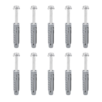 uxcell Uxcell 10x50mm Plastic Expansion Tube for Drywall with Hex Screws Gray 10pcs