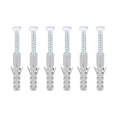 uxcell Uxcell 12x60mm Plastic Expansion Tube for Drywall with Hex Screws Gray 6pcs