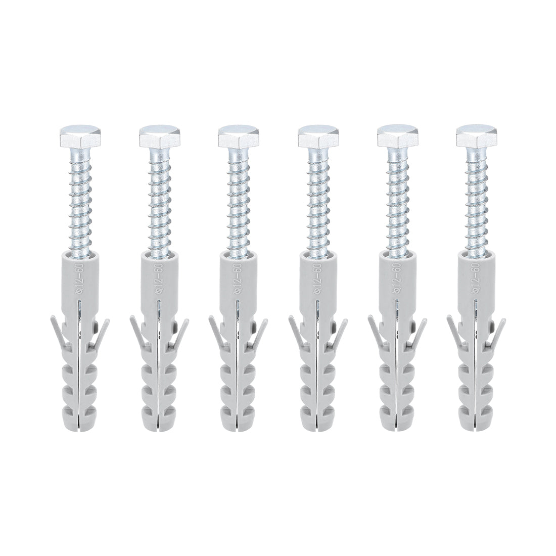 uxcell Uxcell 12x60mm Plastic Expansion Tube for Drywall with Hex Screws Gray 6pcs