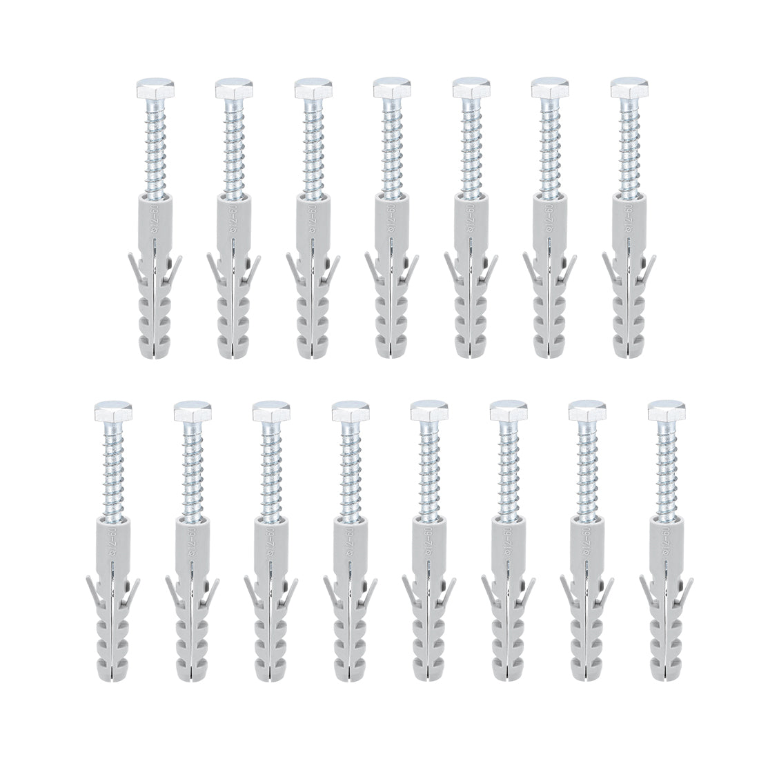 uxcell Uxcell 12x60mm Plastic Expansion Tube for Drywall with Hex Screws Gray 15pcs