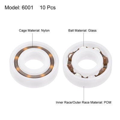 Harfington Uxcell 6001 Plastic Bearings 12x28x8mm Glass Ball Nylon Cage 10pcs