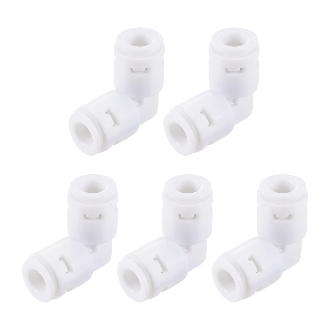 uxcell Uxcell Quick Connector Push in L Type PE Connect Fittings 1/4" to 1/4" Tube for Water Purifier RO System, 28x28mm White 5Pcs