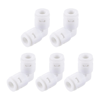 Harfington Uxcell Quick Connector Push in L Type PE Connect Fittings 1/4" to 1/4" Tube for Water Purifier RO System, 28x28mm White 5Pcs