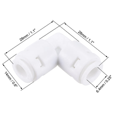 Harfington Uxcell Quick Connector Push in L Type PE Connect Fittings 1/4" to 1/4" Tube for Water Purifier RO System, 28x28mm White 15Pcs