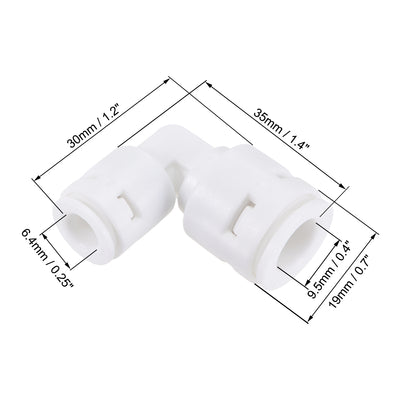 Harfington Uxcell Quick Connector L Type 1/4" to 3/8" Push Fit Elbow Connect Fittings for Water Purifier, 35x30mm White 2Pcs