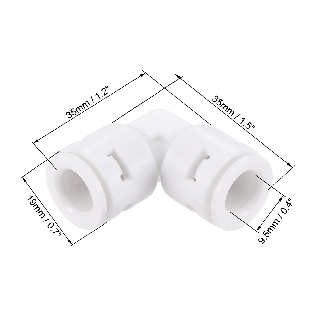 uxcell Uxcell Quick Connector L Type 3/8" to 3/8" Push Fit Elbow Connect Fittings for RO Water Purifier, 35x35mm White 10Pcs